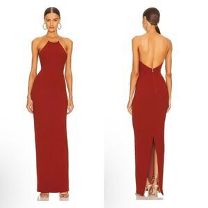 NOOKIE Sz L Lexi Chain Gown Rust Maxi Dress Body con Stretch Revolve NWT